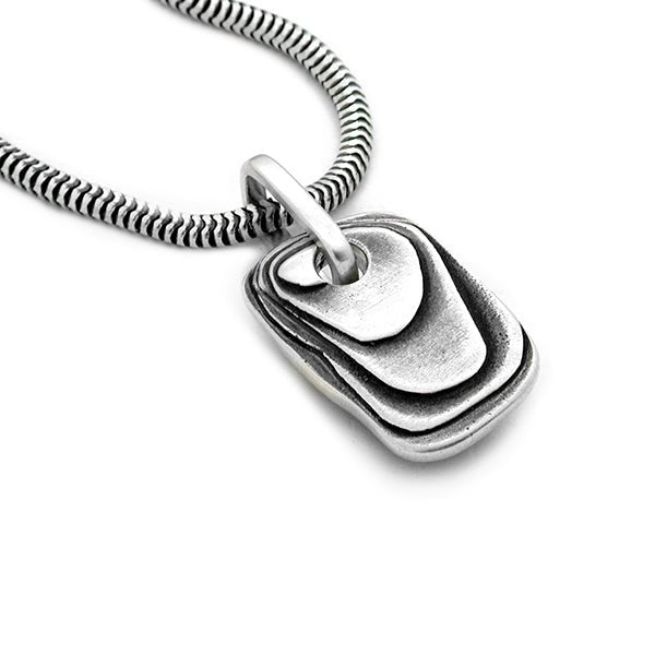Geo dog tag style layered silver pendant on snake chain GN40S - Annika Rutlin