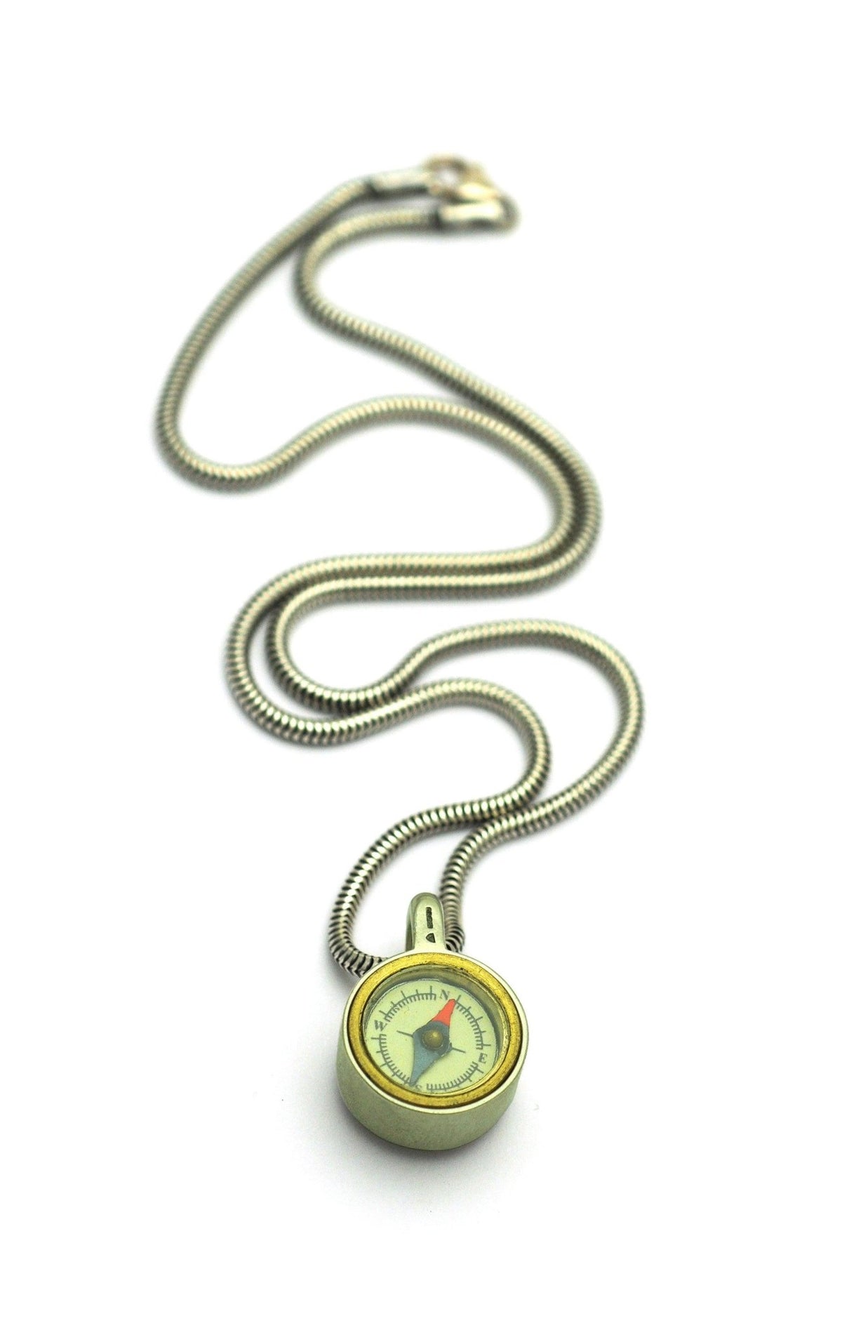 Geo brass compass silver pendant on snake chain GN47S - Annika Rutlin
