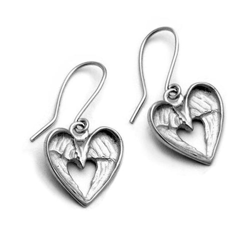 hearts and angels wings hookwire earrings in solid silver by designer Annika Rutlin