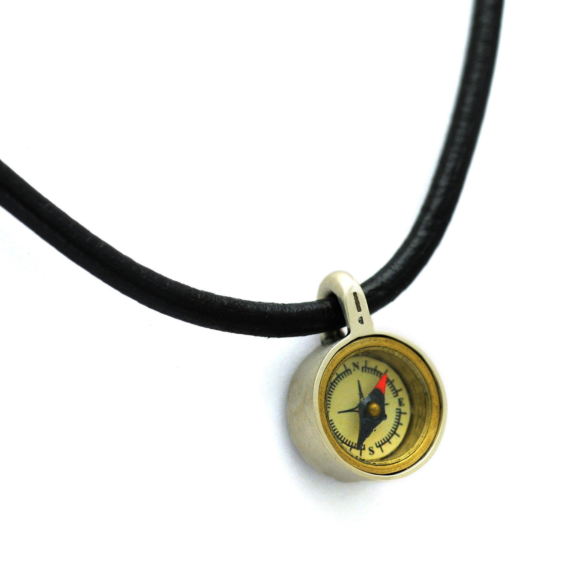 Geo brass compass silver pendant on leather GN48L - Annika Rutlin
