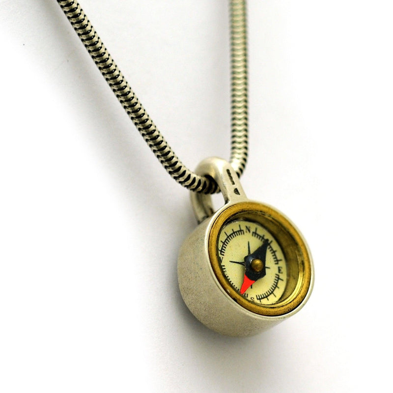 Geo brass compass silver pendant on snake chain GN47S - Annika Rutlin
