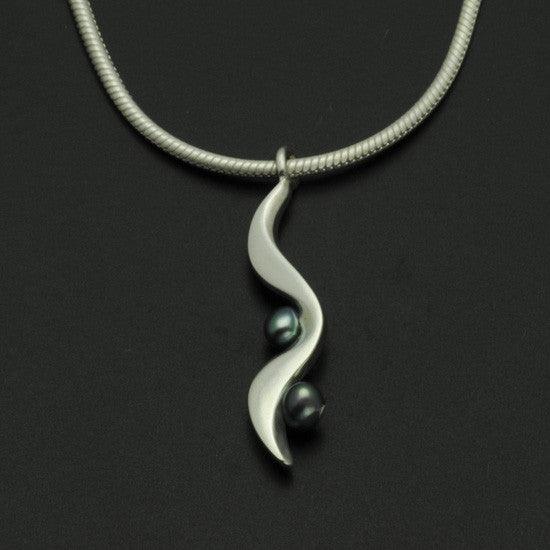 Luna silver wave with 2 black pearls pendant on snake chain LP41-BP - Annika Rutlin