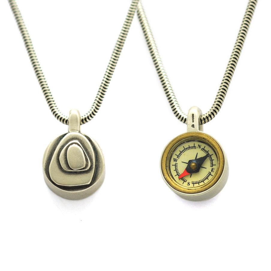 Geo brass compass silver pendant on snake chain GN47S - Annika Rutlin