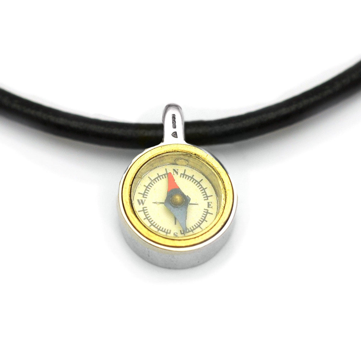 Geo brass compass silver pendant on leather GN48L - Annika Rutlin
