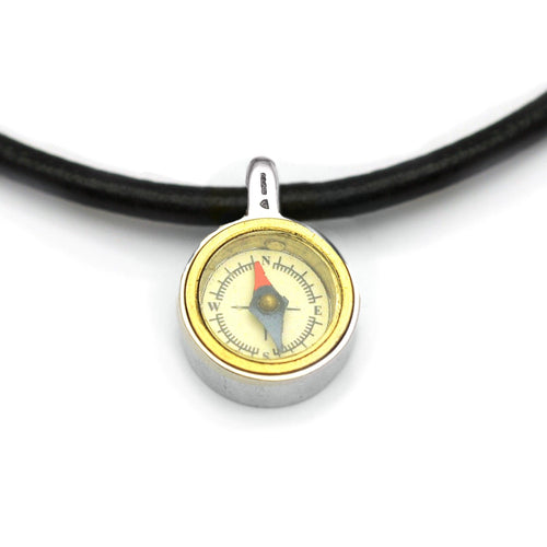compass side view GN47S Geo Collection sterling silver reversable compass pendant on leather by Annika Rutlin