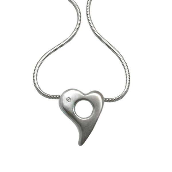 Amitie Silver Heart Diamond Pendant on Snake Chain ANH59D1 - Annika Rutlin