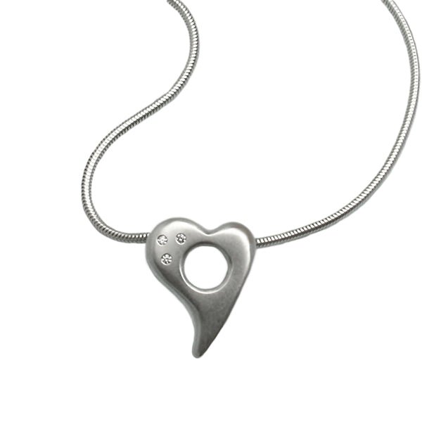 Amitie Silver Heart Diamond Pendant on Snake Chain ANH59D3 - Annika Rutlin