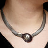 Button flat snake chain & leather necklace BTN45S - Annika Rutlin