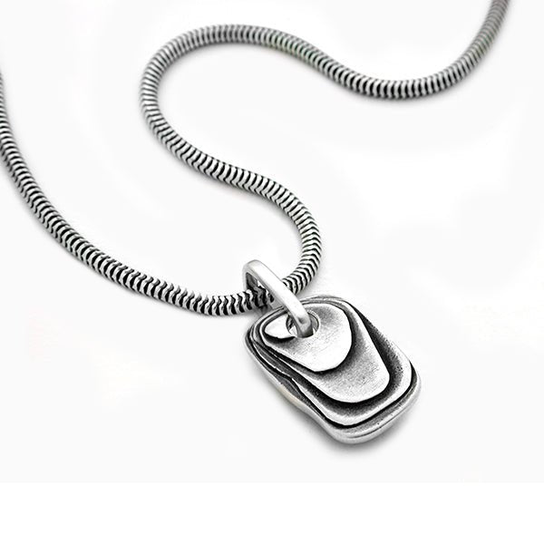 Geo dog tag style layered silver pendant on snake chain GN40S - Annika Rutlin