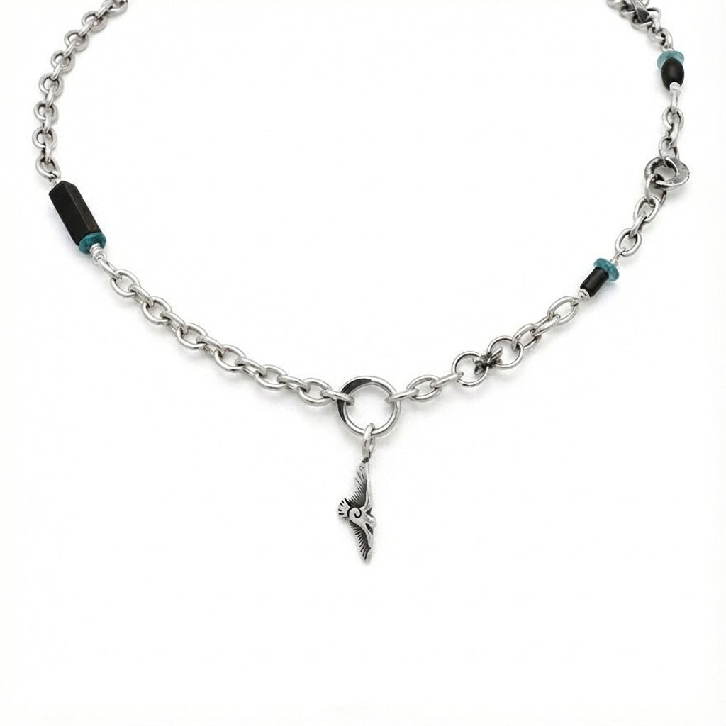 Raven hematite and apatite chain hanging bird necklace RN76 - Annika Rutlin