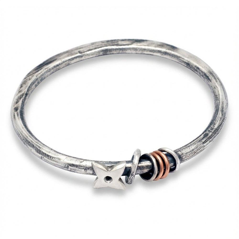 Raven heavyweight forged silver bangle with star and 9ct red gold detail RB56 - Annika Rutlin