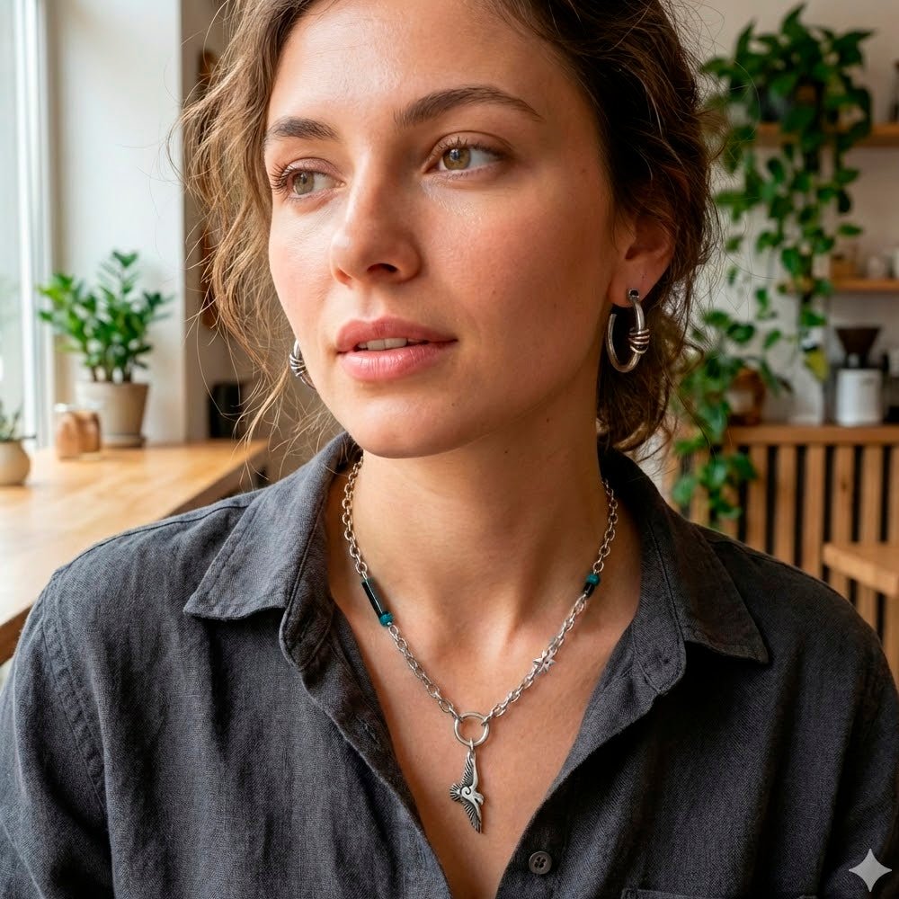 Raven hematite and apatite chain hanging bird necklace RN76 - Annika Rutlin