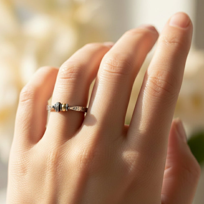 Raven Mixed Metal Forged Kinetic Bead Ring RR07 - Annika Rutlin