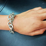 Heavy wide hand forged t-bar chain bracelet in solid silver