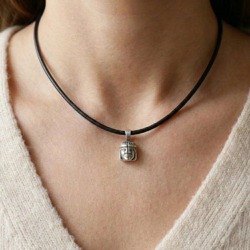 Talisman silver Gemini horoscope pendant on leather necklace - Annika Rutlin