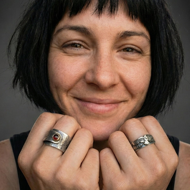 Raven textured cabouchon gemstone set wrap ring RR08 - Annika Rutlin