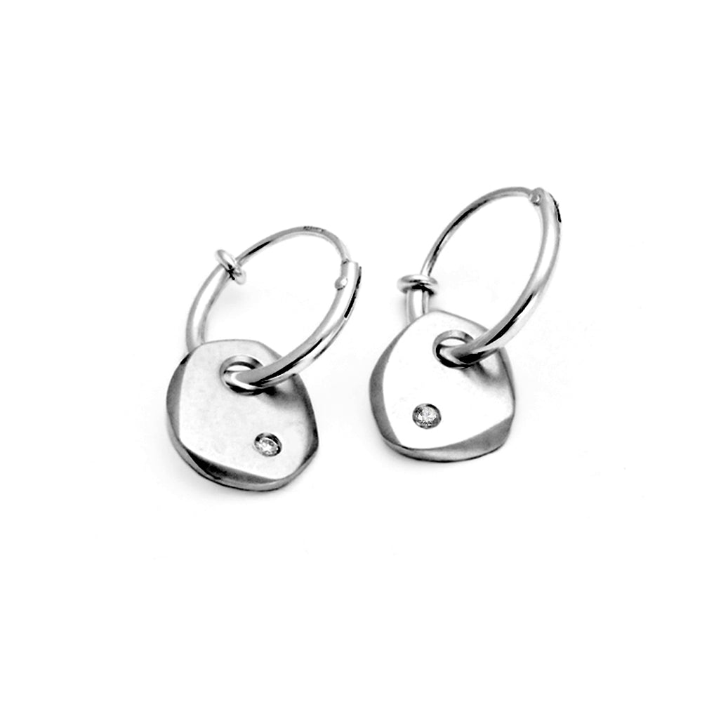 Cairn sleeper hoop earrings with diamond set flat pebble drop CAE27 - Annika Rutlin