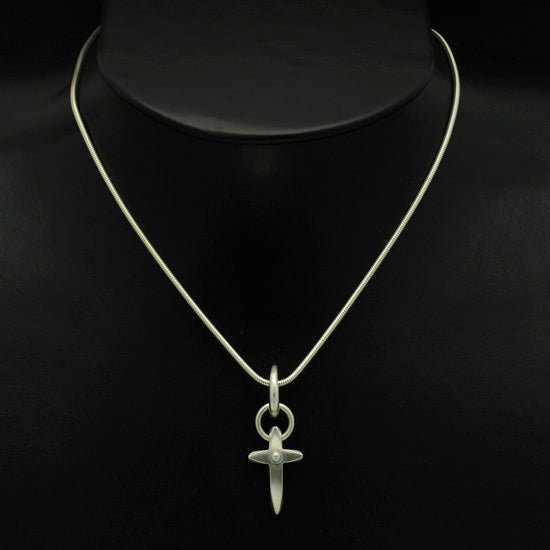 Idun diamond set silver cross pendant on snake chain IN73SD - Annika Rutlin