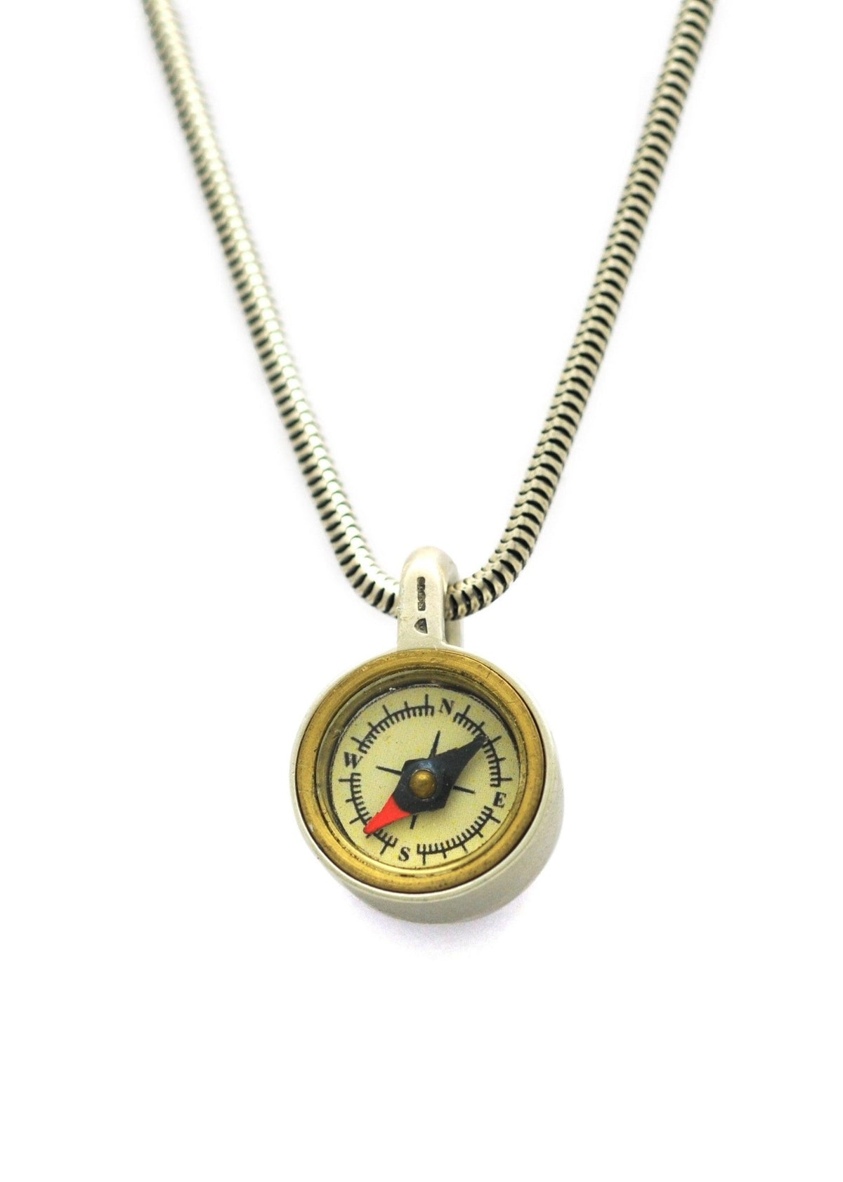 Geo brass compass silver pendant on snake chain GN47S - Annika Rutlin