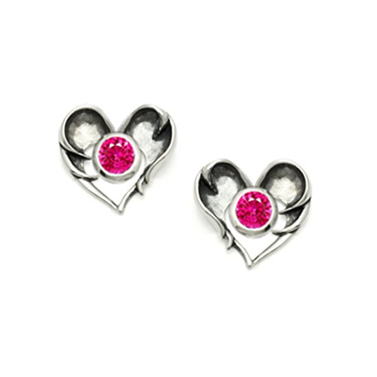 Cerise pink sapphire Halo stud Earrings - Annika Rutlin