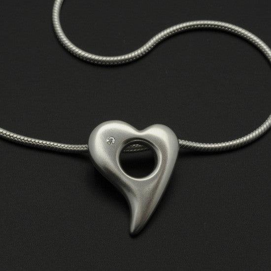 Amitie Silver Heart Diamond Pendant on Snake Chain ANH59D1 - Annika Rutlin