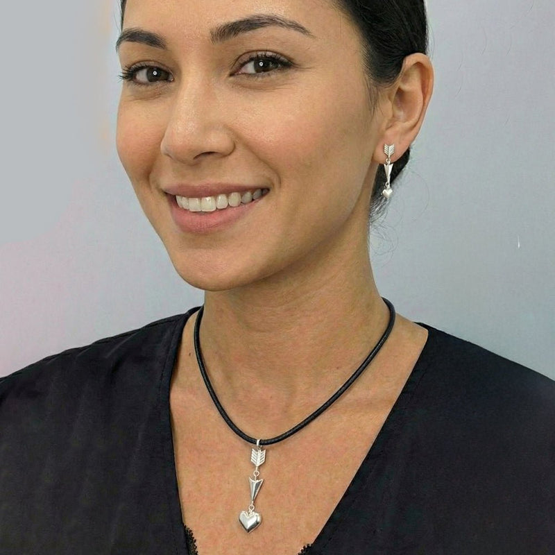 Arrow and Heart Articulated Pendant on Leather | Artemis | Solid Sterling Silver Necklace - Annika Rutlin