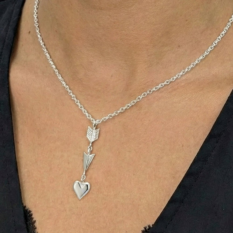 Arrow and Heart Articulated Pendant on Chain | Artemis | Solid Sterling Silver Necklace - Annika Rutlin