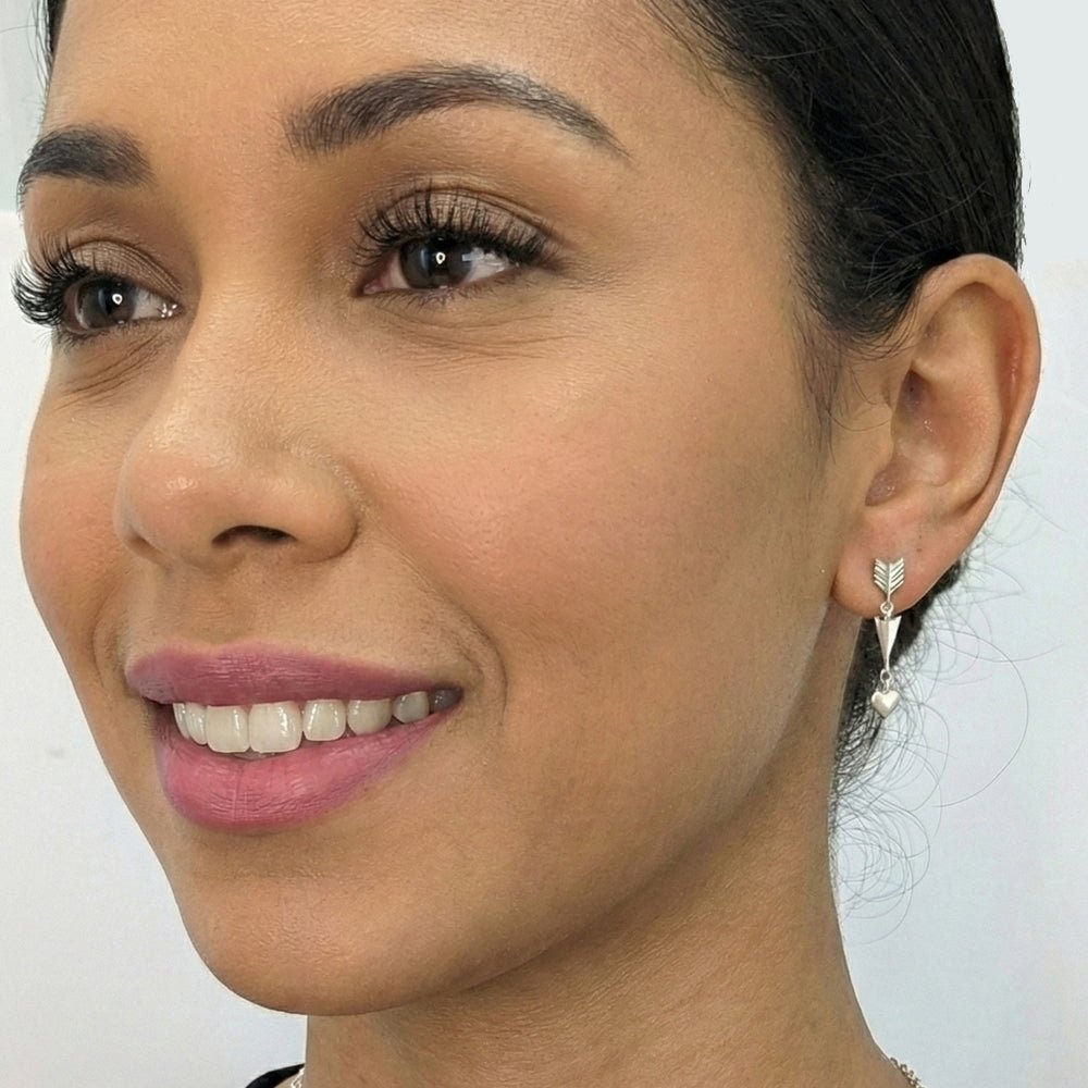 Arrow and Heart Articulated Dangly Stud Earrings | Artemis | Solid Sterling Silver - Annika Rutlin