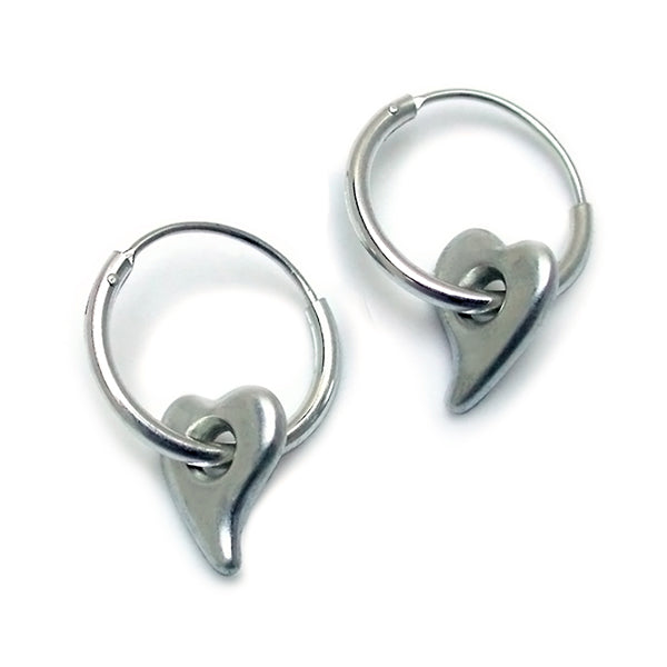 Easy to wear silver small heart hoop earrings by Annika Rutlin