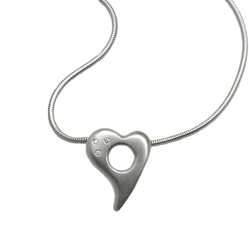 Annika Rutlin 20mm silver heart snake chain pendant set with 3 diamonds