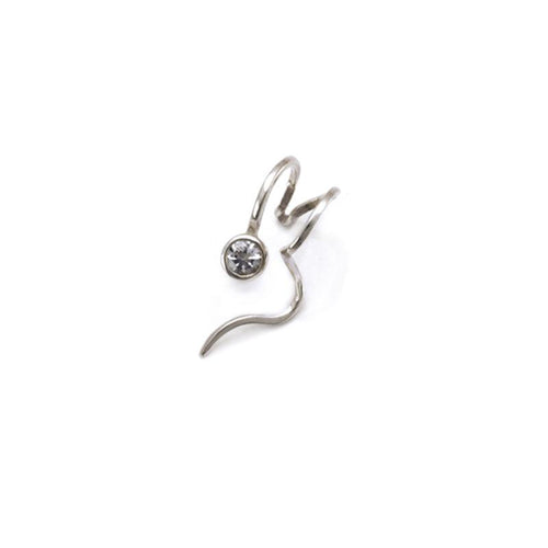 Left ear white sapphire silver swirl ear cuff by jeweller Annika Rutlin