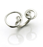 Designer sculptural white sapphire gemstone set double loop open ring
