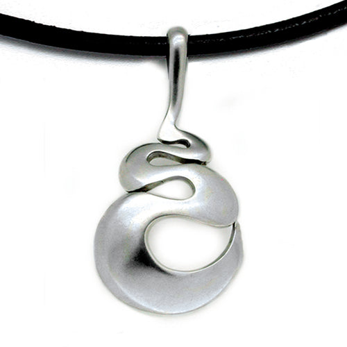 Annika Rutlin large curvy solid silver heavy pendant sterling silver on leather