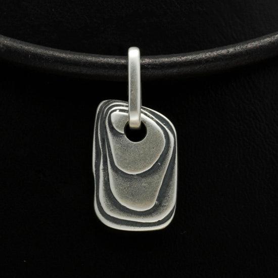 Geo dog tag style layered silver pendant on thick leather GN41L - Annika Rutlin