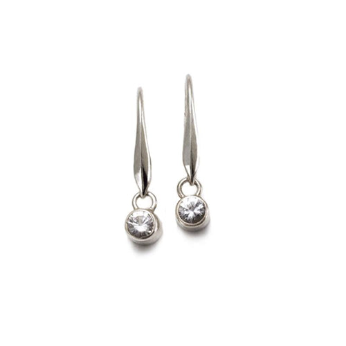 Annika Rutlin hanging white sapphire stonset dangly silver designer earrings