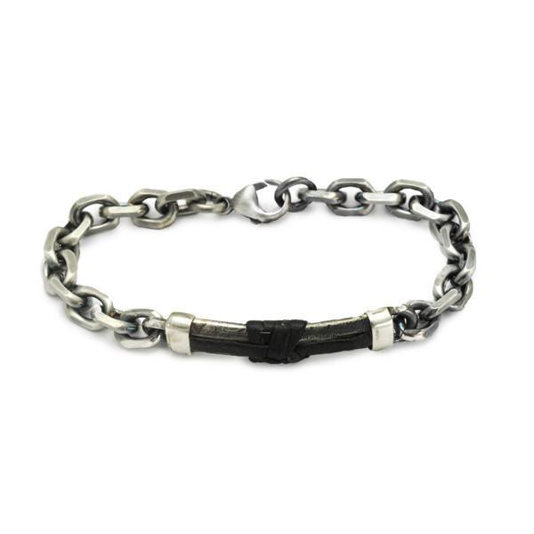 Inai heavy mens silver & leather Inai chain bracelet IAB60C - Annika Rutlin