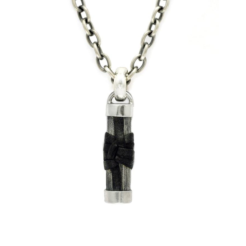 striking solid silver and leather mens jewellery pendant on heavy chain by Annika Rutlin