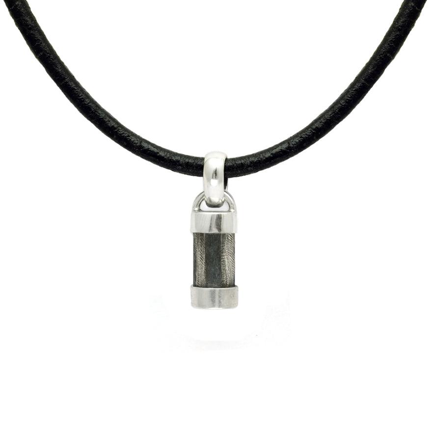 Inai heavy silver pillar style pendant with leather detail on leather thong IN41L - Annika Rutlin