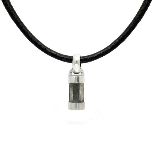 Easy to wear jewellery for men. Solid silver & leather pillar pendant on thick leather thong