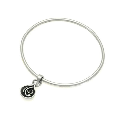 Reversible solid silver swirl patterned or plain droplet bangle
