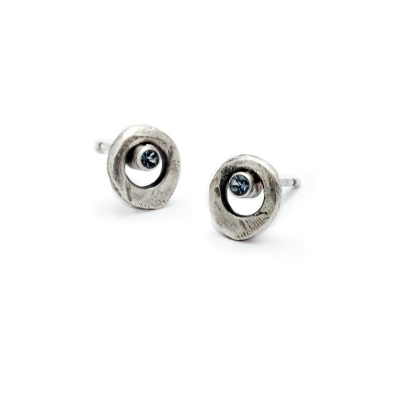 Raven collection forged silver diamond stud earrings RE20D - Annika Rutlin