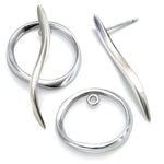 long wave silver stud with circle jacket earring by Annika Rutlin