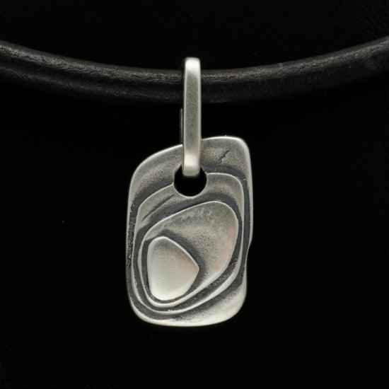 Geo dog tag style layered silver pendant on thick leather GN41L - Annika Rutlin