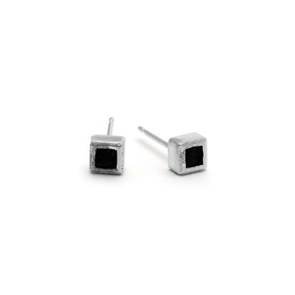 Inai silver & leather square stud earrings IAE20 - Annika Rutlin