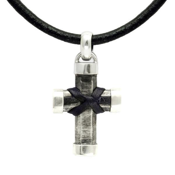 Inai heavy silver & leather cross pendant on leather IN45L - Annika Rutlin