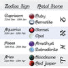 Annika Rutlin gemstone options representing horoscopes Capricorn, Aquarius, Pisces, Aries