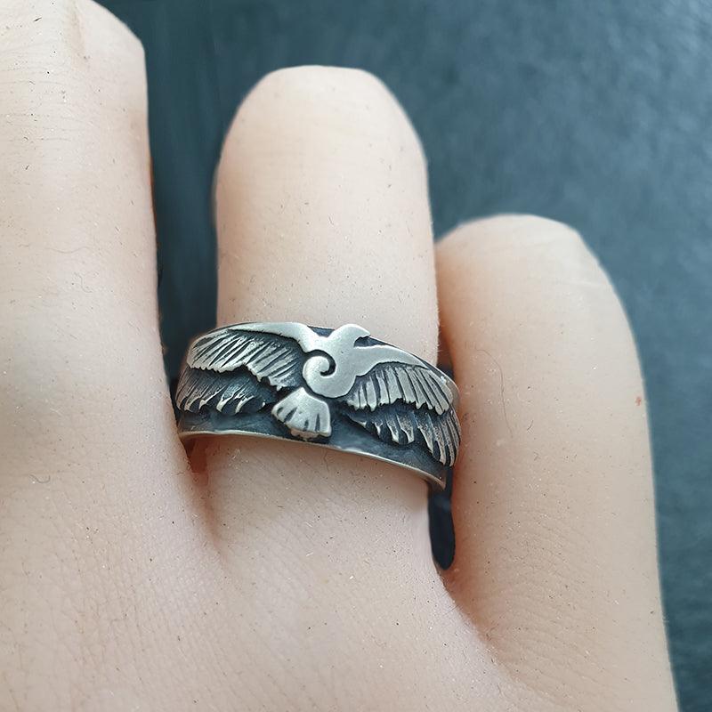 Annika Rutlin sterling silver stylised bird ring in solid silver