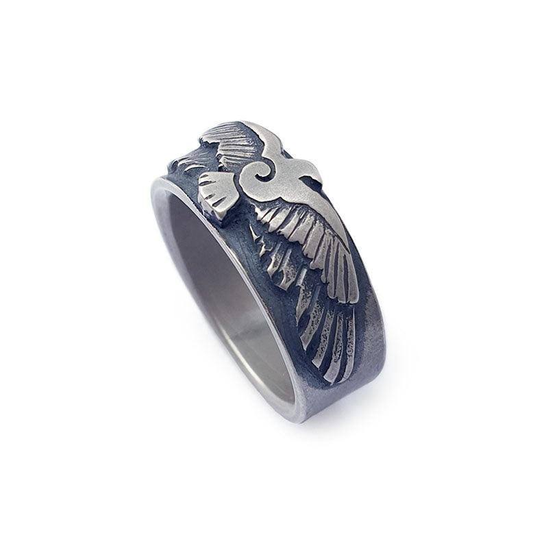Annika Rutlin silver flying bird ring symbolising transformation andfreedom