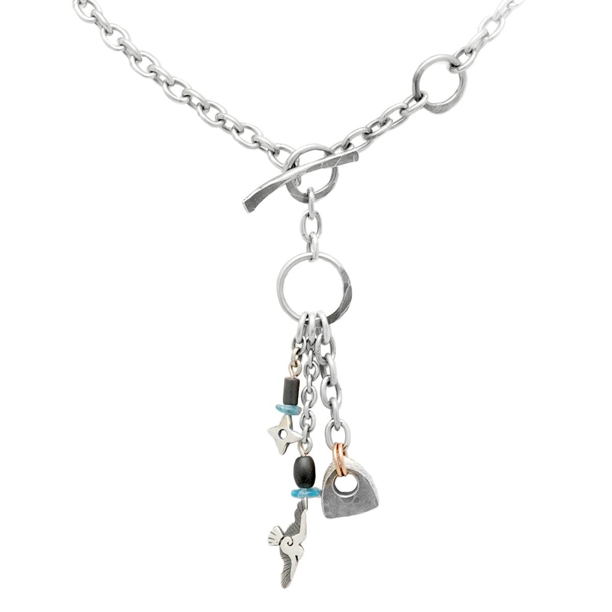 Raven triple drop hematite and apatite bird chain necklace RN79 - Annika Rutlin