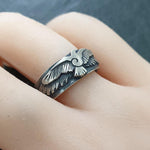 carved flying bird ring in solid sterling silver by Annika Rutlin